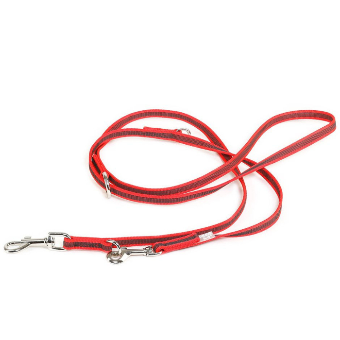 Julius-K9 Color&Gray Laisse caoutchoutée réglable, rouge-gris | pour chiens