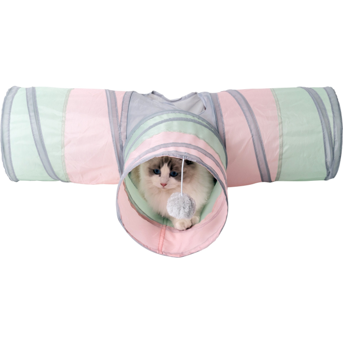 Pawise "Fun Tunnel" Tunnel pour chats en trois parties, rose-gris-menthe