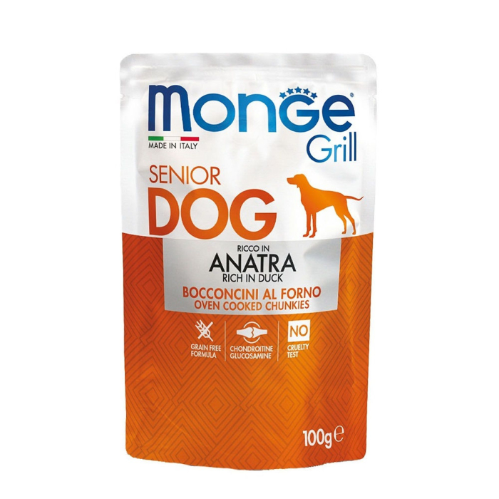 DE Monge Grill Dog Grain Free Senior - Canard, 24x100g | Nourriture humide pour chiens