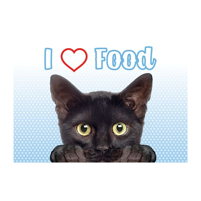 Plentygifts Tapis pour écuelle "I Love Food" avec chat noir