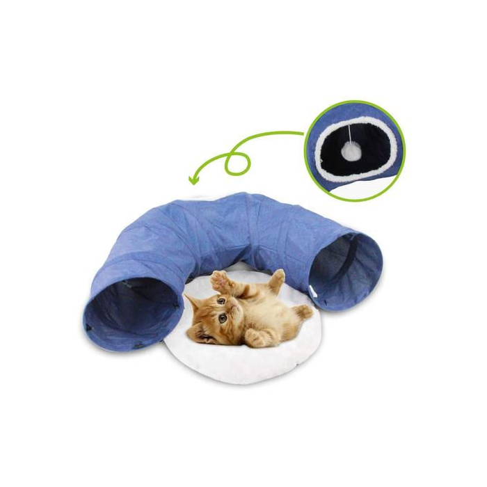 Pawise Tunnel pour chat 2 en 1 avec coussin, bleu, 97x68x28cm