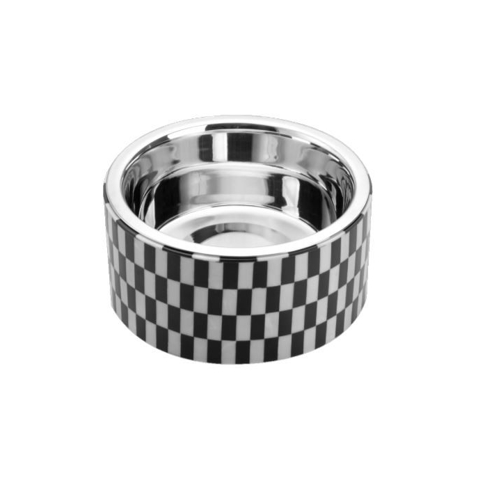 JS Écuelle en acier chromé Checkers Diners, noir/métal | pour chiens et chats