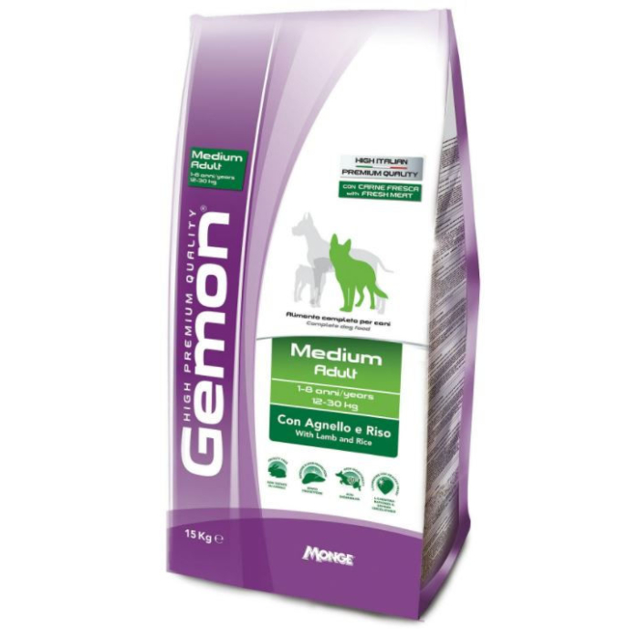 DE Monge Gemon Adult Medium – agneau & riz - 15kg | Nourriture sèche pour chiens 