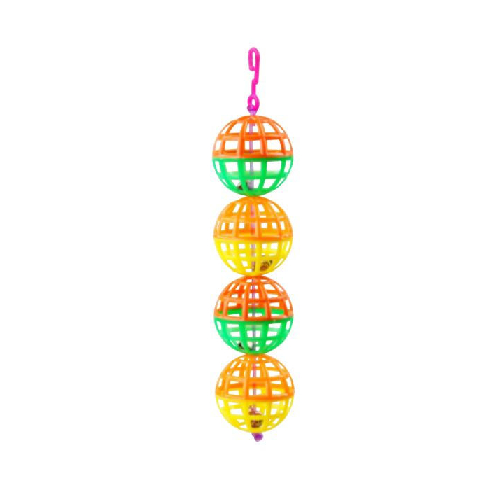 Pawise "Hanging" jouet à 4 balles à grille pour oiseaux, coloré, 19cm