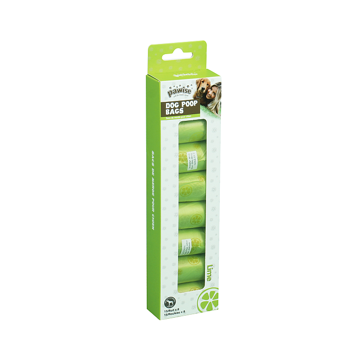 Pawise Sac ramasse crottes, parfum citron vert | 8 rouleaux