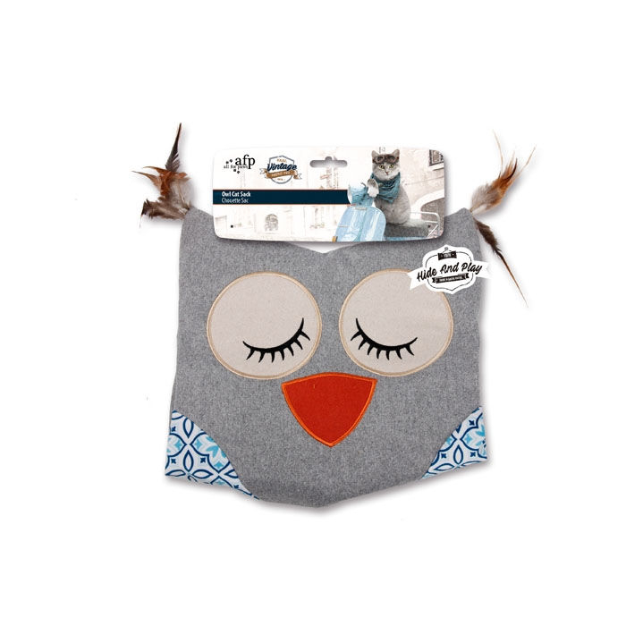 afp "Vintage" sac à câlins hibou, gris - 38x36x4cm | pour chats