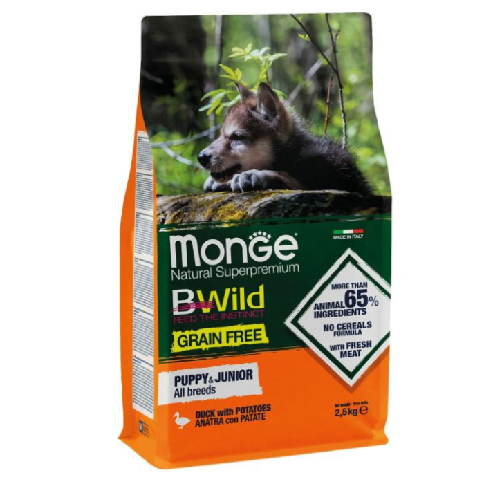 DE Monge Natural Superpremium BWild Grain Free Puppy & Junior - Canard 