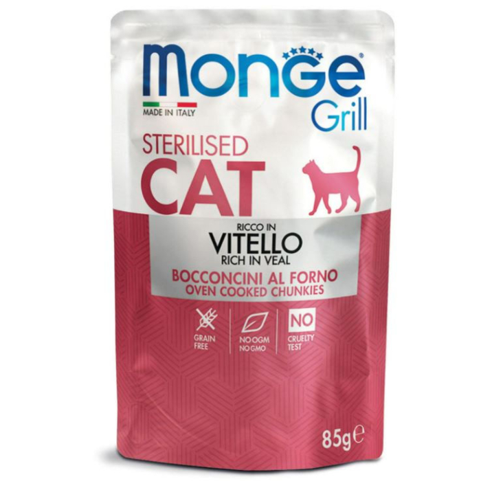 DE Monge Grill Cat Stérilisé - Veau, 28 x 85 g | Nourriture humide pour les chats 