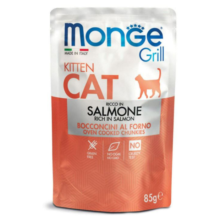 DE Monge Grill Cat Kitten - Saumon, 28 x 85 g | Nourriture humide pour les chats