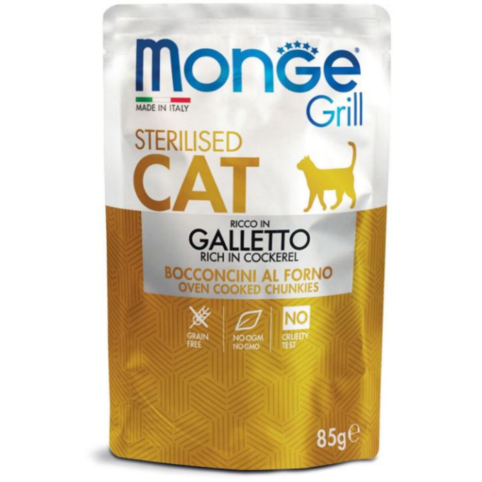 DE Monge Grill Cat Stérilisé - Poulet, 28 x 85 g | Nourriture humide pour les chats 