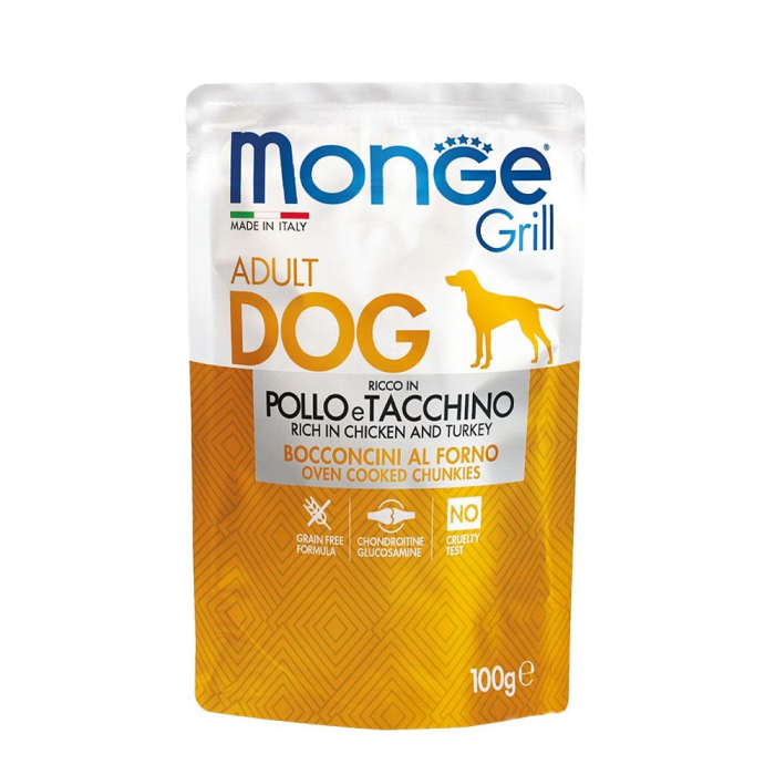 DE Monge Grill Dog Grain Free Adult - Poulet & Dinde, 24x100g | Nourriture humide