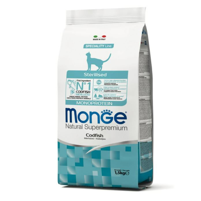 DE Monge Natural Superpremium Stérilisé - Cabillaud, 1.5 kg | Nourriture sèche pour chats