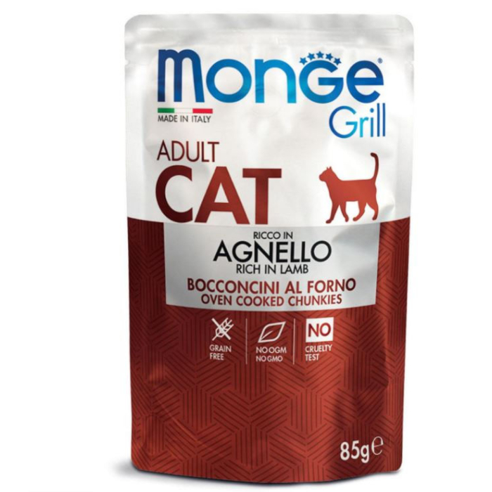 DE Monge Grill Cat Adult - Agneau, 28 x 85 g | Nourriture humide pour chats 