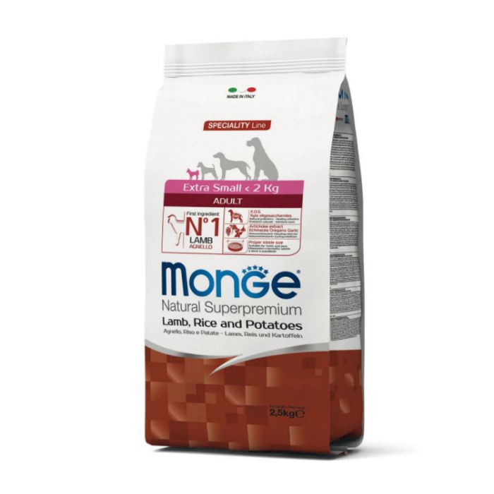 DE Monge Speciality Line Adult EXTRA SMALL - Agneau, Riz & Patates, 2.5kg | Nourriture sèche