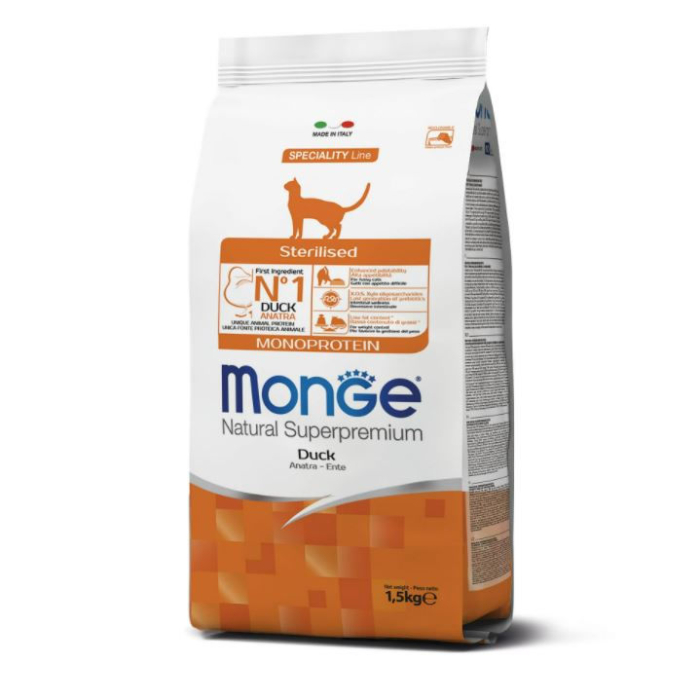 DE Monge Natural Superpremium Stérilisé monoprotéine - Canard | Nourriture sèche pour chats