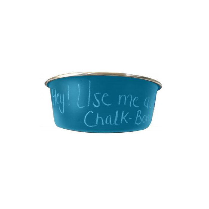 JS Écuelle en acier chromé "Write on Me", bleu | pour chiens, chats