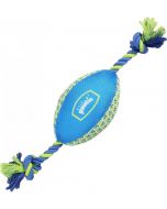 Pawise "Fetch It" Football avec corde, bleu-jaune - 18cm