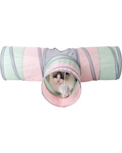 Pawise "Fun Tunnel" Tunnel pour chats en trois parties, rose-gris-menthe