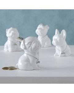 BO Tirelire chien, blanc, céramique - 13x10x7,5 cm