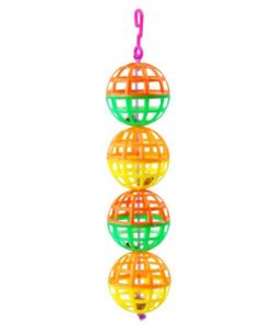 Pawise "Hanging" jouet à 4 balles à grille pour oiseaux, coloré, 19cm
