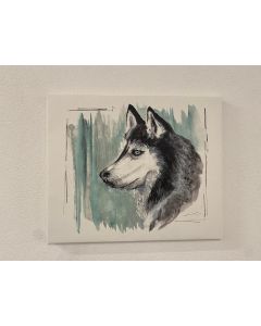 "Husky" Impression à l'aquarelle sur toile, 60x50cm