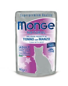 DE Monge Natural Tuna - Thon & Boeuf, 24 x 80g | Nourriture humide pour les chats