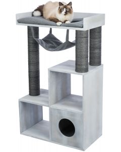 Arbre à chat avec fonction d’étagère, 72 × 110 × 38 cm, gris