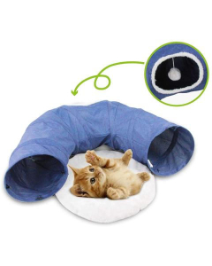 Pawise Tunnel pour chat 2 en 1 avec coussin, bleu, 97x68x28cm