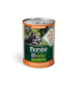 DE Monge BWild Grain Free Puppy & Junior - Canard, 24 x 400g | Nourriture humide