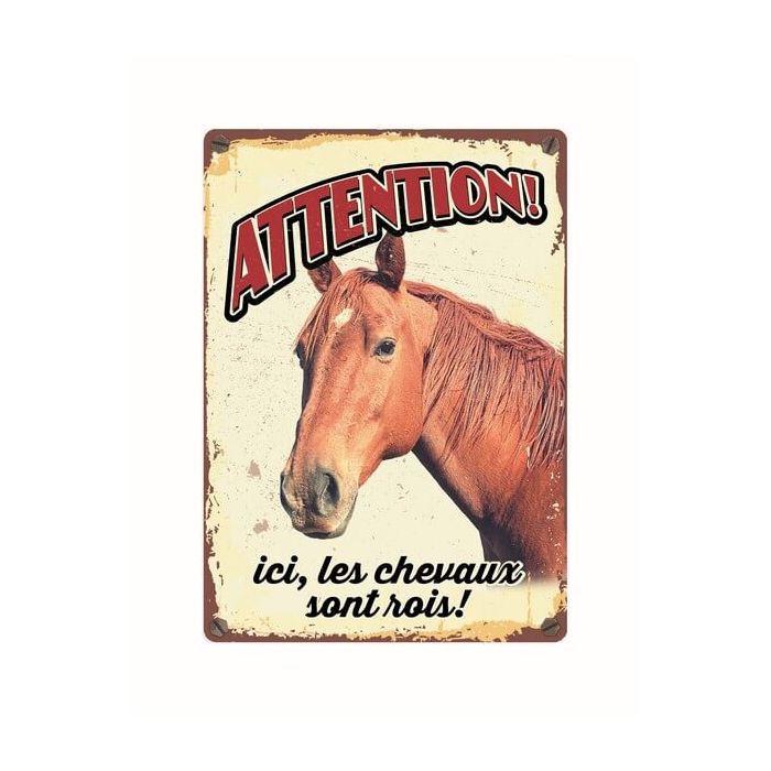 Blechschild "Les chevaux sont rois!", 21x15cm