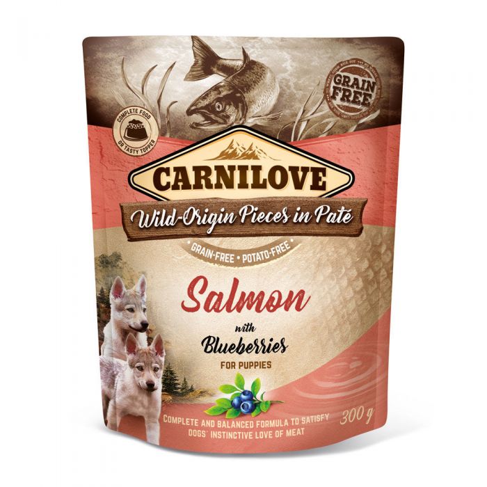 Carnilove Canine Pouch Paté Saumon & Myrtilles - 12 x 300 g | Nourriture humide pour les chiots
