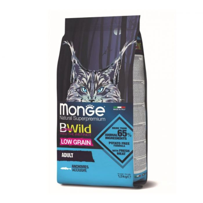 DE Monge BWild Low Grain Adult, Anchois - 1.5kg | Nourriture sèche pour chats