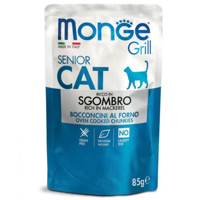 DE Monge Grill Cat Senior - Maquereau, 28 x 85 g | Nourriture humide pour les chats 