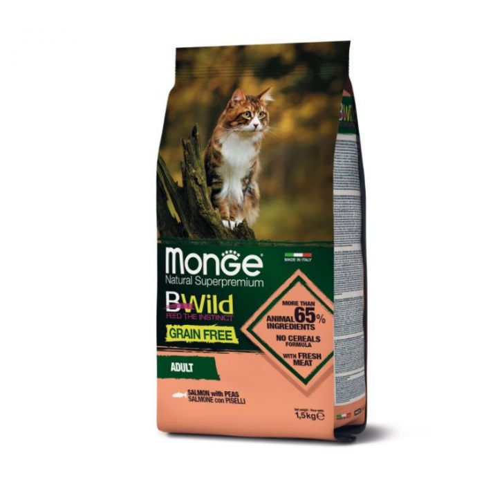 DE Monge BWild Grain Free Adult, Saumon - 1.5kg | Nourriture sèche pour chats