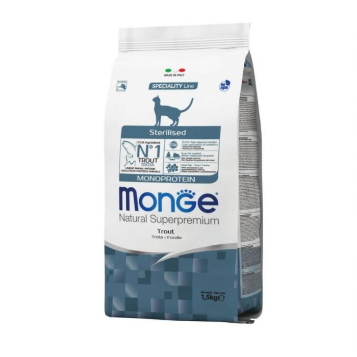 DE Monge Natural Superpremium Stérilisé Adult monoprotéine - Truite | Nourriture sèche pour chats