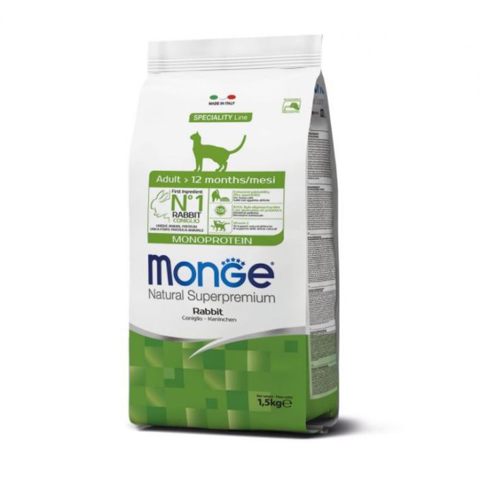 DE Monge Natural Superpremium Adult monoprotéine  - Lapin, 1.5 kg | Nourriture sèche pour chats