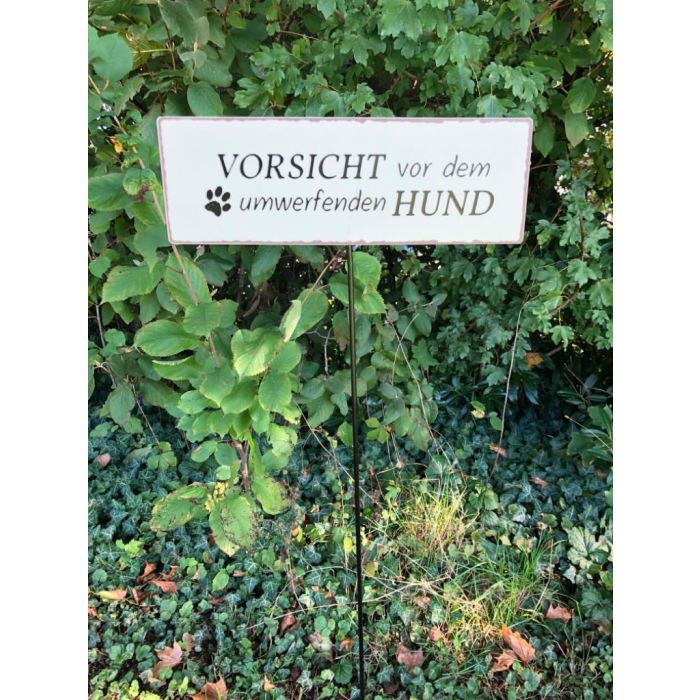 BO Blechschild mit Gartenstab "umwerfender Hund" 30 x 10 cm